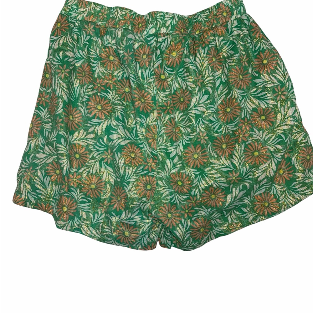 Hudson Gray (Anthropologie) Floral Green and Metallic Shorts - Picture 3 of 5